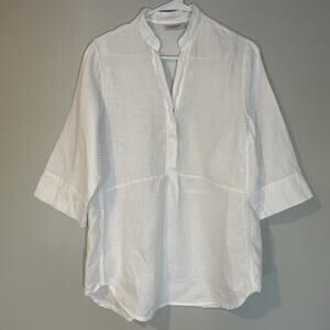 LAURA BIANCHI Linen Popover Tunic Top Sz M White Coastal Beach Resort‎ Italy